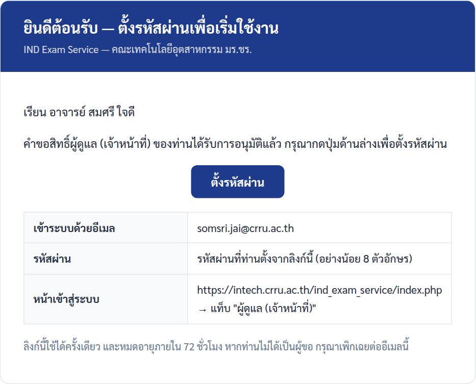 อีเมลลิงก์ตั้งรหัสผ่าน